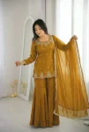 DESIGNER FENDY SILK EMBROIDERY SEQUENCE WITH ZARKAN DIAMOND WORK TOP SHARARA WITH DUPATTA WEDDING WEAR WHOLESALE PRICE ETHNIC GARMENT (2)