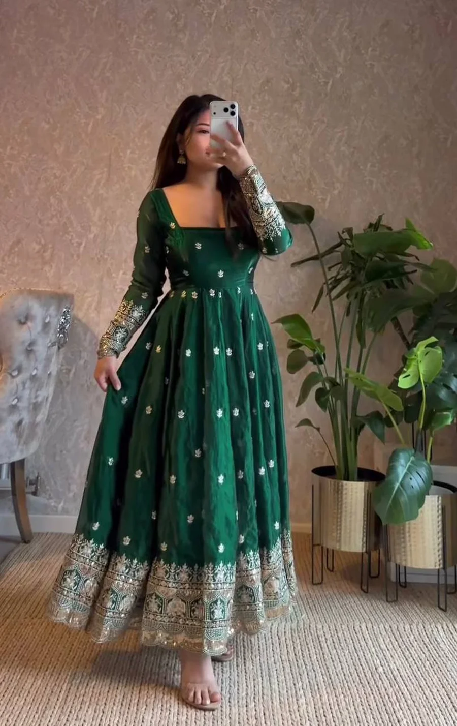 DESIGNER FENDY SILK EMBROIDERY SEQUENCE WORK GOWN BOTTOM WITH DUPATTA FESTIVE WEAR WHOLESALE PRICE ETHNIC GARMENT (12)