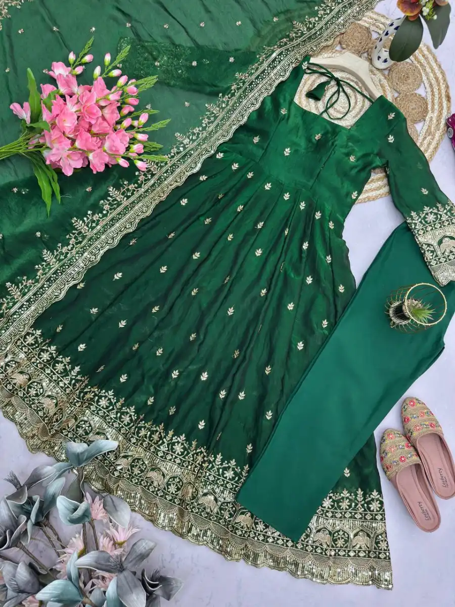 DESIGNER FENDY SILK EMBROIDERY SEQUENCE WORK GOWN BOTTOM WITH DUPATTA FESTIVE WEAR WHOLESALE PRICE ETHNIC GARMENT (30)