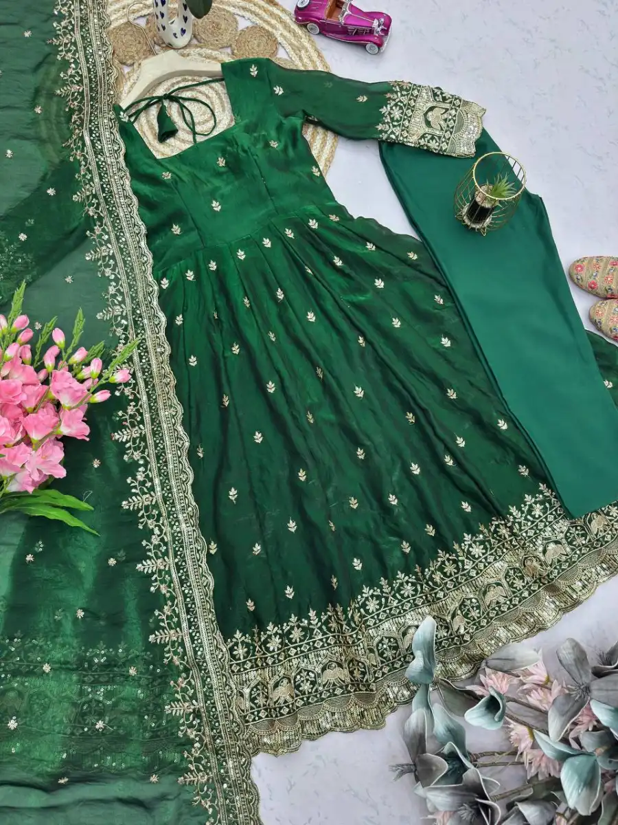 DESIGNER FENDY SILK EMBROIDERY SEQUENCE WORK GOWN BOTTOM WITH DUPATTA FESTIVE WEAR WHOLESALE PRICE ETHNIC GARMENT (31)