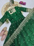 DESIGNER FENDY SILK EMBROIDERY SEQUENCE WORK GOWN BOTTOM WITH DUPATTA FESTIVE WEAR WHOLESALE PRICE ETHNIC GARMENT (9)