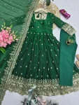 DESIGNER FENDY SILK EMBROIDERY SEQUENCE WORK GOWN BOTTOM WITH DUPATTA FESTIVE WEAR WHOLESALE PRICE ETHNIC GARMENT (9)