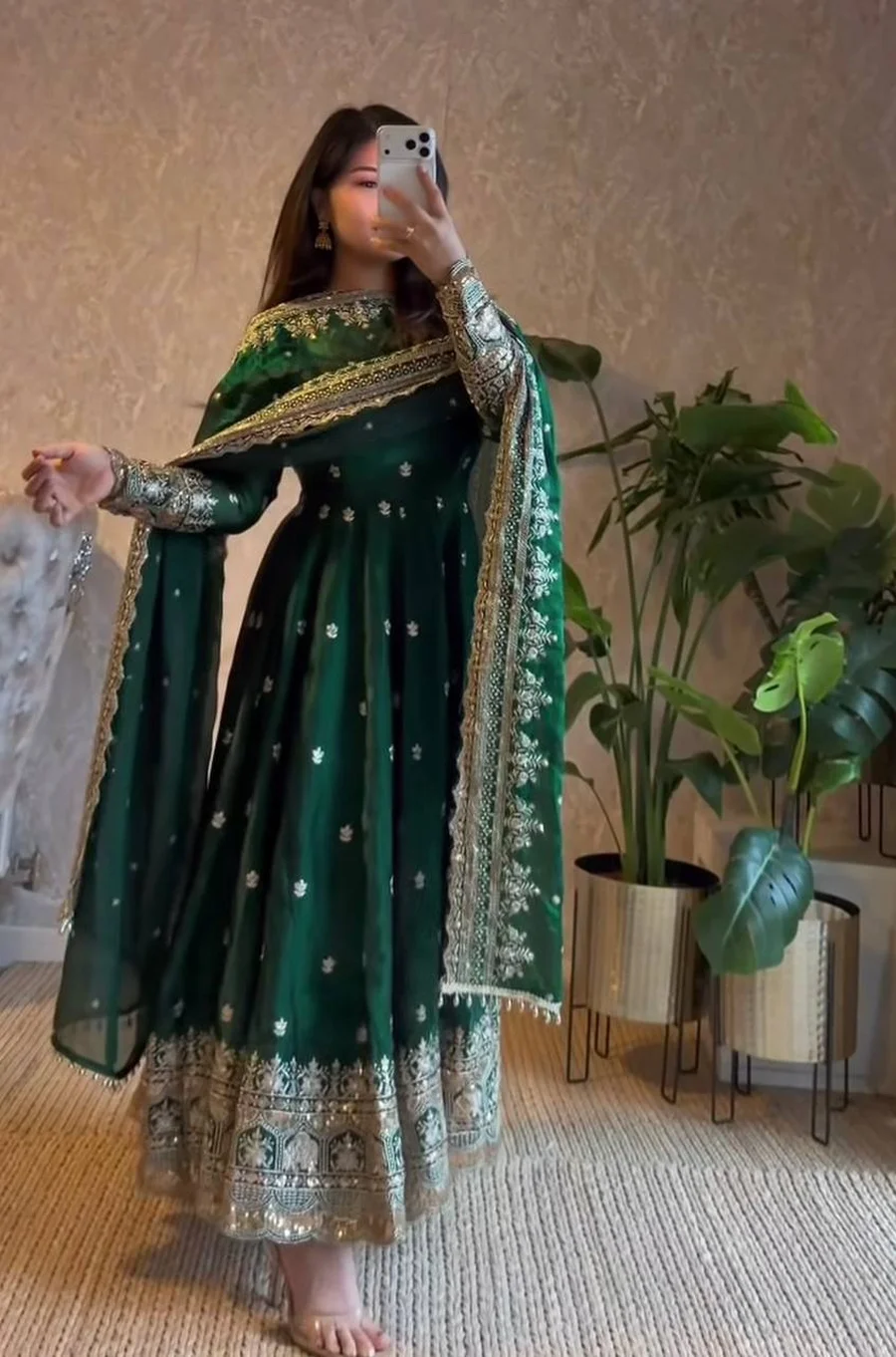 DESIGNER FENDY SILK EMBROIDERY SEQUENCE WORK GOWN BOTTOM WITH DUPATTA FESTIVE WEAR WHOLESALE PRICE ETHNIC GARMENT (9)