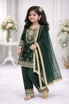 DESIGNER FENDY SILK EMBROIDERY SEQUENCE WORK KID'S TOP PALAZZO WITH DUPATTA GREEN