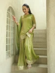 DESIGNER FENDY SILK EMBROIDERY SEQUENCE WORK TOP PALAZZO WITH DUPATTA GREEN