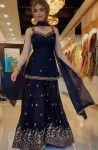 DESIGNER FENDY SILK SEQUENCE MULTI NEEDLE EMBROIDERY, ZARI WORK TOP PALAZZO WITH DUPATTA BLACK