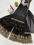 DESIGNER FENDY SILK SEQUENCE MULTI NEEDLE EMBROIDERY, ZARI WORK TOP PALAZZO WITH DUPATTA WEDDING WEAR WHOLESALE PRICE ETHNIC GARMENT (2)