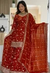 DESIGNER FENDY SILK THREAD WITH 3 MM SEQUENCE MULTI NEEDLE EMBROIDERY, ZARI WORK TOP PALAZZO WITH DUPATTA FESTIVE WEAR WHOLESALE PRICE ETHNIC GARMENT (4)