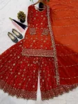 DESIGNER FENDY SILK THREAD WITH 3 MM SEQUENCE MULTI NEEDLE EMBROIDERY, ZARI WORK TOP PALAZZO WITH DUPATTA FESTIVE WEAR WHOLESALE PRICE ETHNIC GARMENT (4)