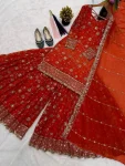DESIGNER FENDY SILK THREAD WITH 3 MM SEQUENCE MULTI NEEDLE EMBROIDERY, ZARI WORK TOP PALAZZO WITH DUPATTA FESTIVE WEAR WHOLESALE PRICE ETHNIC GARMENT (4)