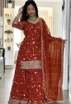 DESIGNER FENDY SILK THREAD WITH 3 MM SEQUENCE MULTI NEEDLE EMBROIDERY, ZARI WORK TOP PALAZZO WITH DUPATTA FESTIVE WEAR WHOLESALE PRICE ETHNIC GARMENT (4)