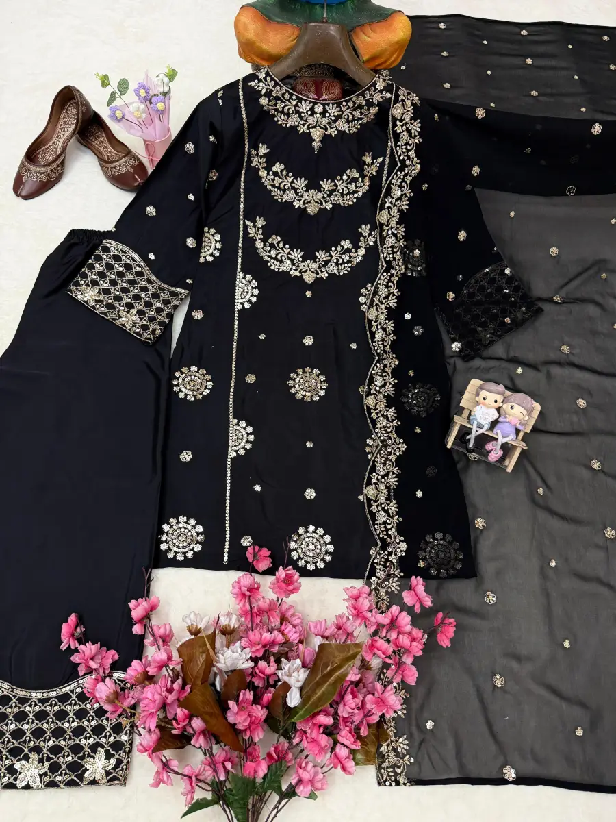 DESIGNER FRENCH CREPE ZARI & 5 MM SEQUENCE EMBROIDERY WORK TOP PALAZZO WITH DUPATTA FESTIVE WEAR WHOLESALE PRICE ETHNIC GARMENT (1)