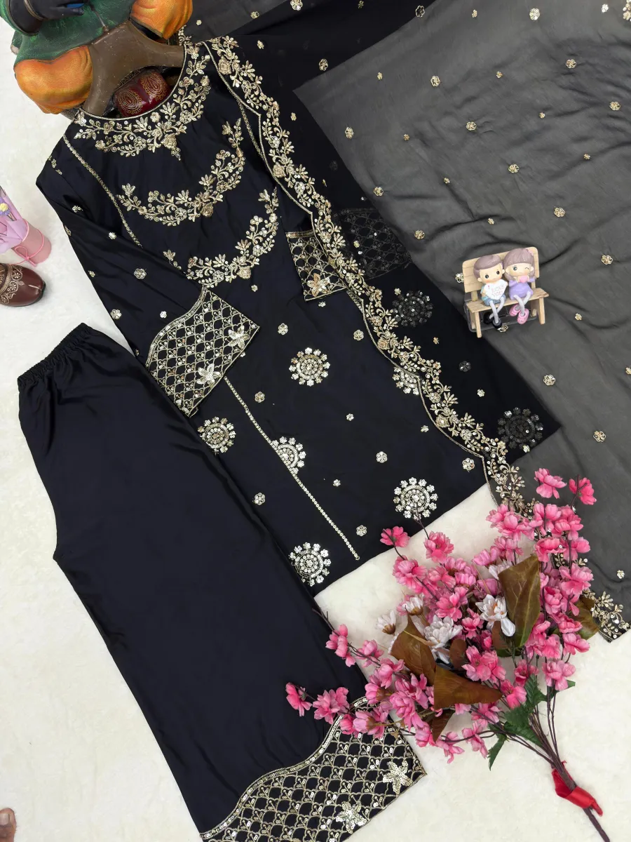 DESIGNER FRENCH CREPE ZARI & 5 MM SEQUENCE EMBROIDERY WORK TOP PALAZZO WITH DUPATTA FESTIVE WEAR WHOLESALE PRICE ETHNIC GARMENT (18)