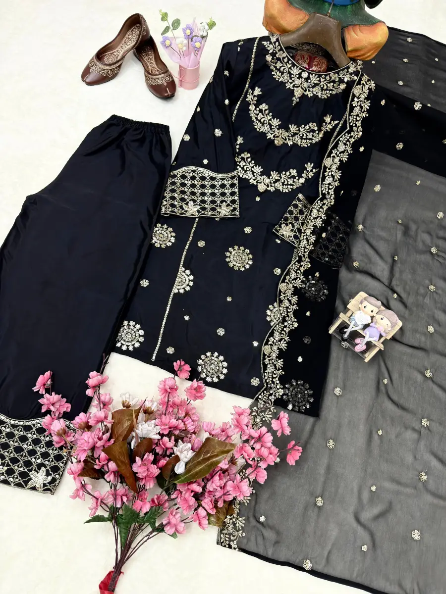 DESIGNER FRENCH CREPE ZARI & 5 MM SEQUENCE EMBROIDERY WORK TOP PALAZZO WITH DUPATTA FESTIVE WEAR WHOLESALE PRICE ETHNIC GARMENT (19)