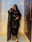 DESIGNER FRENCH CREPE ZARI & 5 MM SEQUENCE EMBROIDERY WORK TOP PALAZZO WITH DUPATTA BLACK