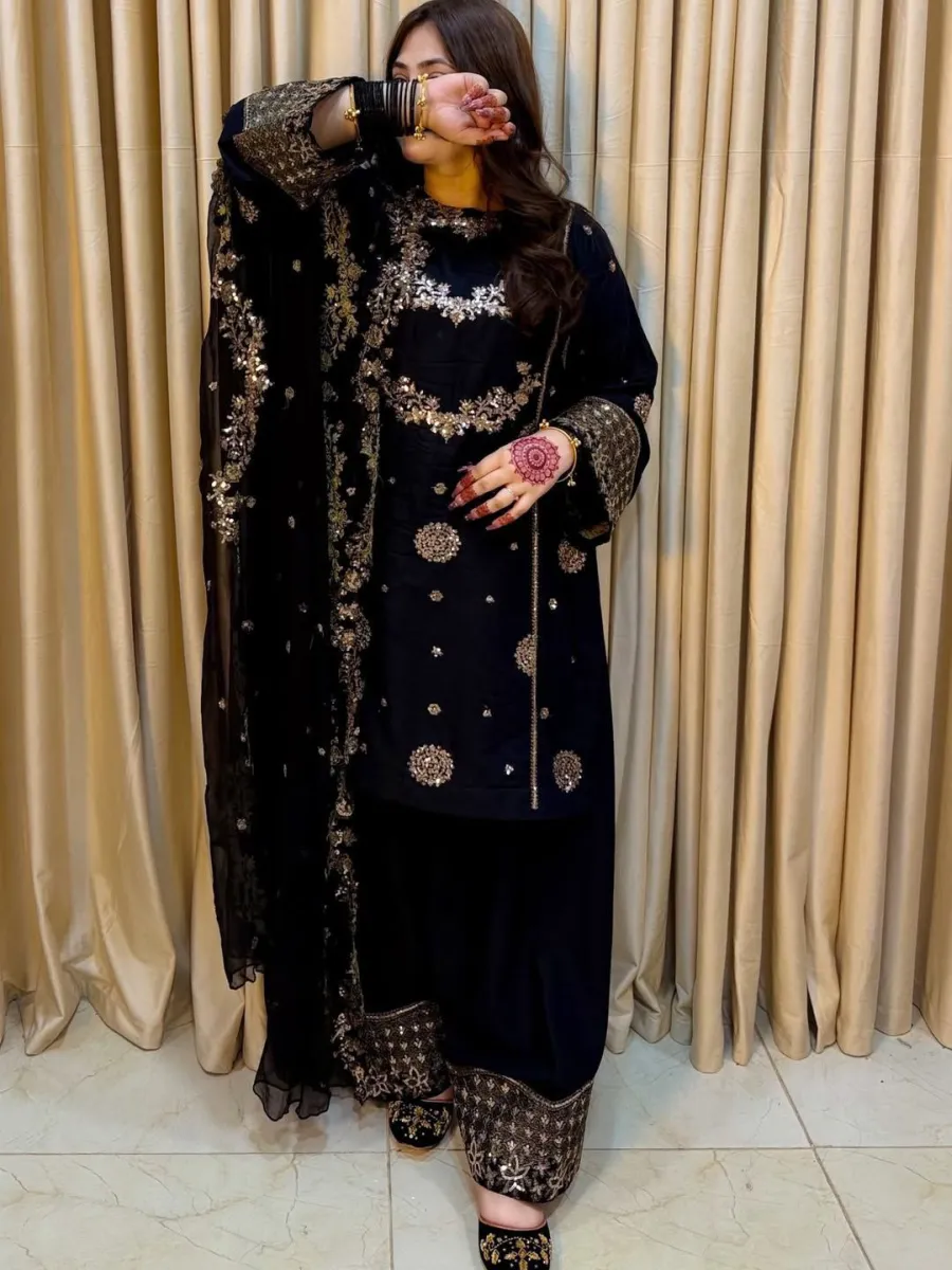 DESIGNER FRENCH CREPE ZARI & 5 MM SEQUENCE EMBROIDERY WORK TOP PALAZZO WITH DUPATTA FESTIVE WEAR WHOLESALE PRICE ETHNIC GARMENT (9)