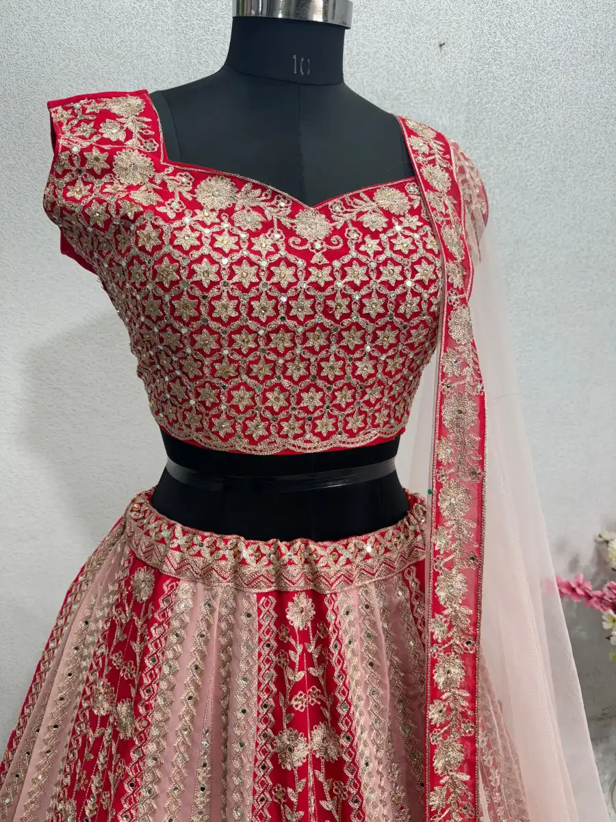 DESIGNER GEORGETTE CHAIN SEQUENCE WITH DIMOND OR REAL MIRROR HAND WORK LEHENGA CHOLI WITH DUPATTA WEDDING WEAR WHOLESALE PRICE ETHNIC GARMENT (2)