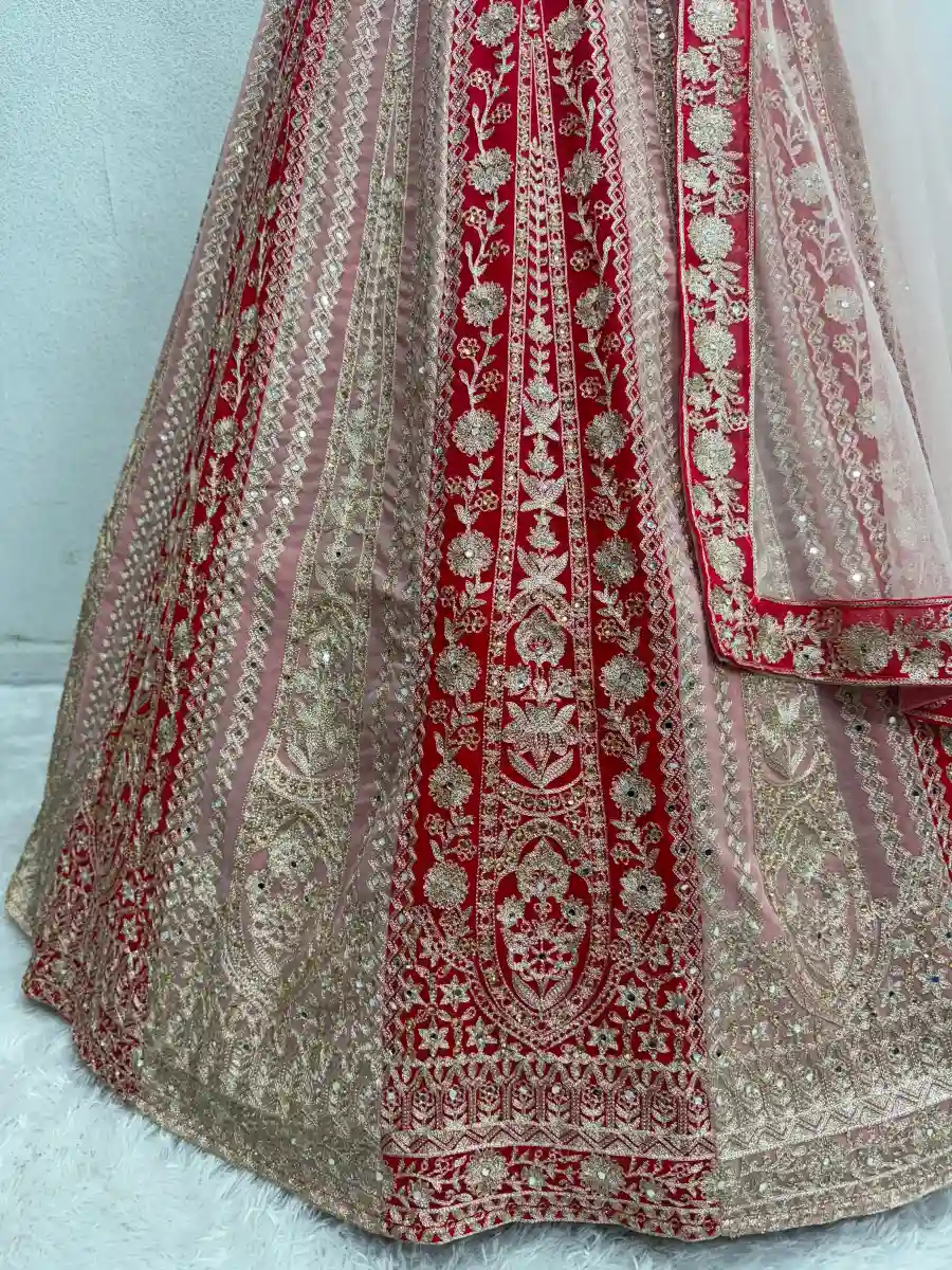 DESIGNER GEORGETTE CHAIN SEQUENCE WITH DIMOND OR REAL MIRROR HAND WORK LEHENGA CHOLI WITH DUPATTA WEDDING WEAR WHOLESALE PRICE ETHNIC GARMENT (5)
