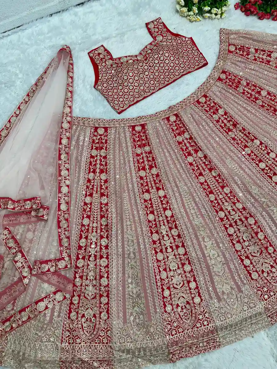 DESIGNER GEORGETTE CHAIN SEQUENCE WITH DIMOND OR REAL MIRROR HAND WORK LEHENGA CHOLI WITH DUPATTA WEDDING WEAR WHOLESALE PRICE ETHNIC GARMENT (6)