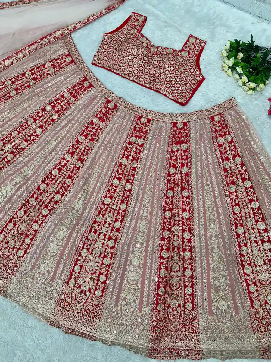 DESIGNER GEORGETTE CHAIN SEQUENCE WITH DIMOND OR REAL MIRROR HAND WORK LEHENGA CHOLI WITH DUPATTA WEDDING WEAR WHOLESALE PRICE ETHNIC GARMENT (7)