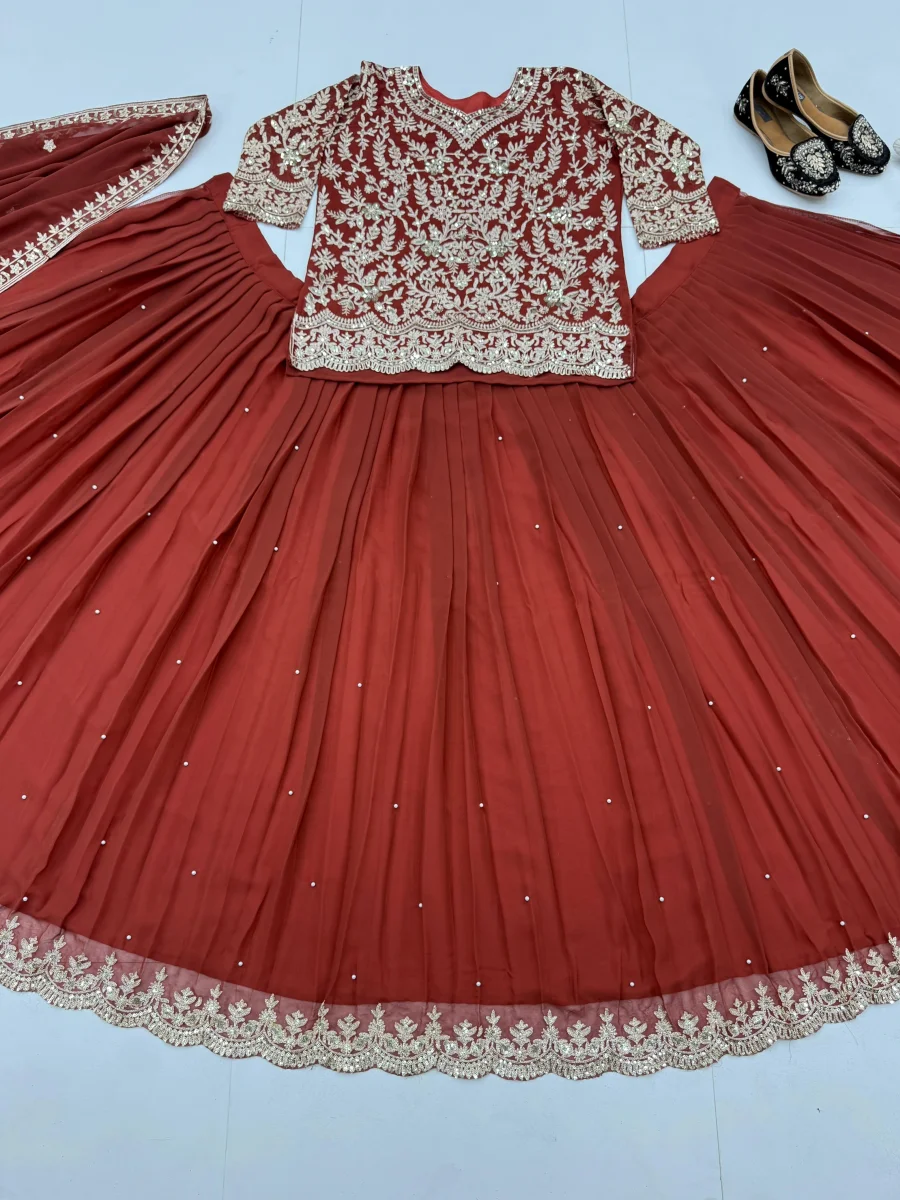 DESIGNER GEORGETTE CHAIN SEQUENCE WORK TOP LEHENGA WITH DUPATTA FESTIVE WEAR WHOLESALE PRICE ETHNIC GARMENT (1)