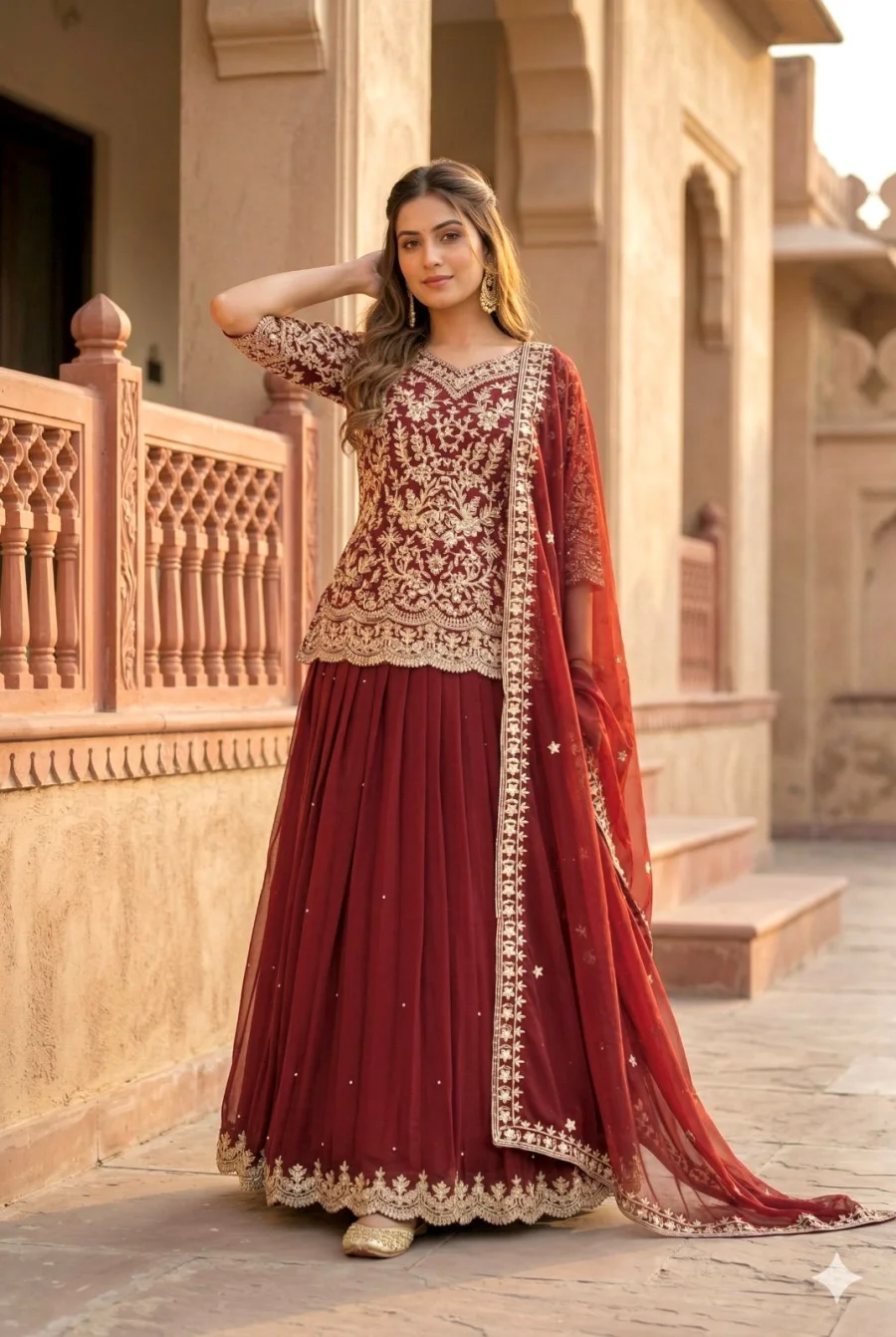 DESIGNER GEORGETTE CHAIN SEQUENCE WORK TOP LEHENGA WITH DUPATTA FESTIVE WEAR WHOLESALE PRICE ETHNIC GARMENT (2)