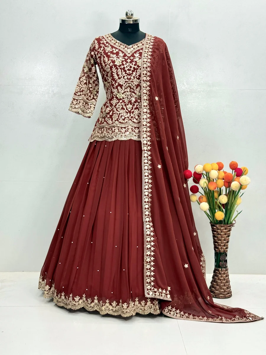 DESIGNER GEORGETTE CHAIN SEQUENCE WORK TOP LEHENGA WITH DUPATTA FESTIVE WEAR WHOLESALE PRICE ETHNIC GARMENT (4)