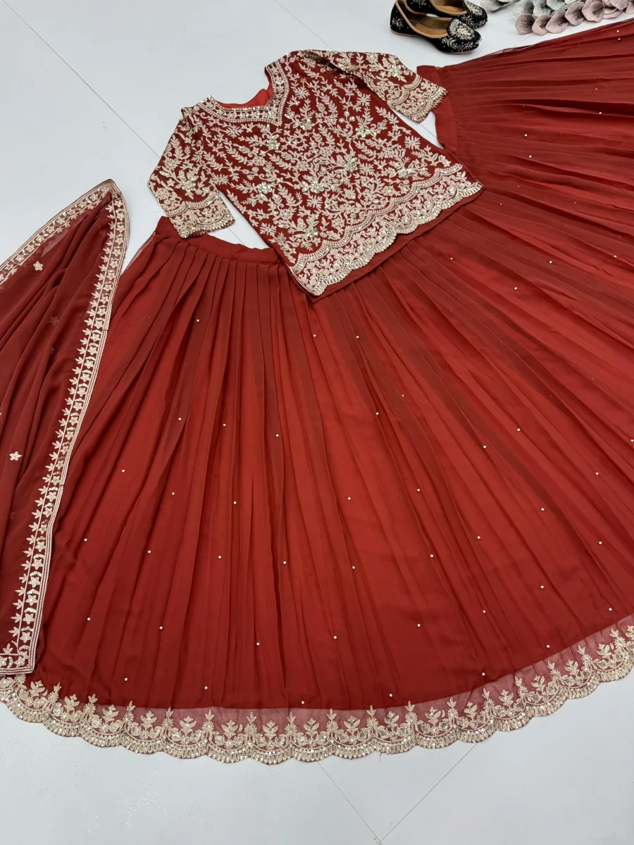 DESIGNER GEORGETTE CHAIN SEQUENCE WORK TOP LEHENGA WITH DUPATTA FESTIVE WEAR WHOLESALE PRICE ETHNIC GARMENT (8)