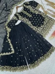 DESIGNER GEORGETTE EMBROIDERY AND SEQUENCE WORK WITH CUT WORK TOP PALAZZO WITH DUPATTA WEDDING WEAR WHOLESALE PRICE ETHNIC GARMENT (9)