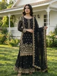 DESIGNER GEORGETTE EMBROIDERY AND SEQUENCE WORK WITH CUT WORK TOP PALAZZO WITH DUPATTA WEDDING WEAR WHOLESALE PRICE ETHNIC GARMENT (9)