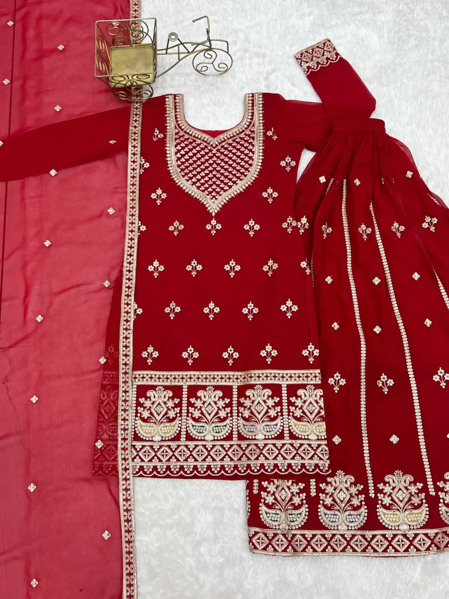 DESIGNER GEORGETTE EMBROIDERY DORI,JARI,SEQUENCE AND THREAD WORK TOP PALAZZO WITH DUPATTA FESTIVE WEAR WHOLESALE PRICE ETHNIC GARMENT (1)