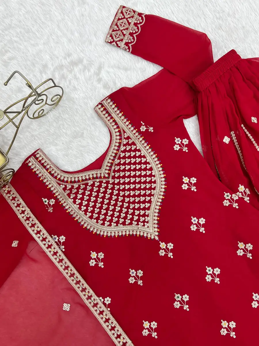 DESIGNER GEORGETTE EMBROIDERY DORI,JARI,SEQUENCE AND THREAD WORK TOP PALAZZO WITH DUPATTA FESTIVE WEAR WHOLESALE PRICE ETHNIC GARMENT (12)