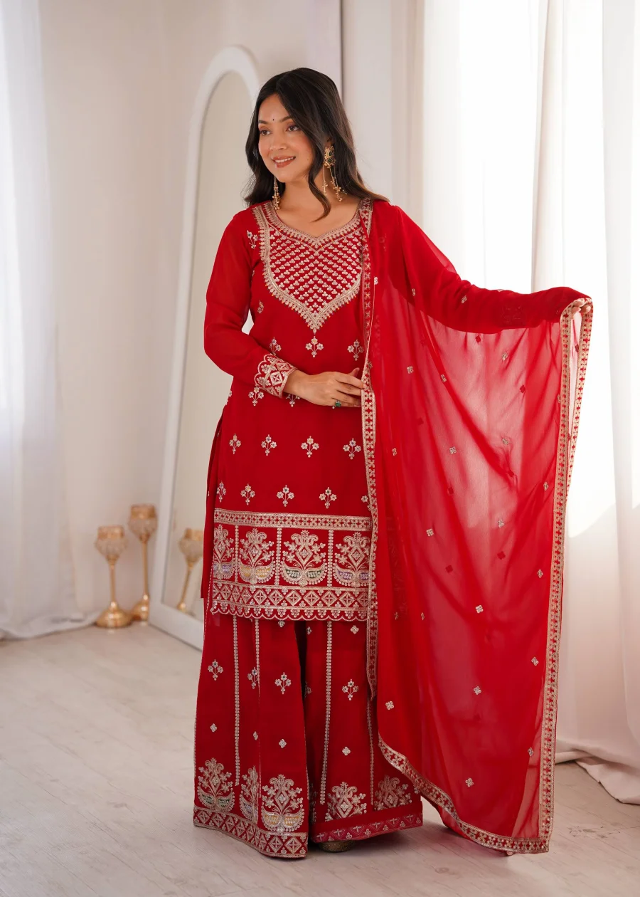 DESIGNER GEORGETTE EMBROIDERY DORI,JARI,SEQUENCE AND THREAD WORK TOP PALAZZO WITH DUPATTA FESTIVE WEAR WHOLESALE PRICE ETHNIC GARMENT (2)