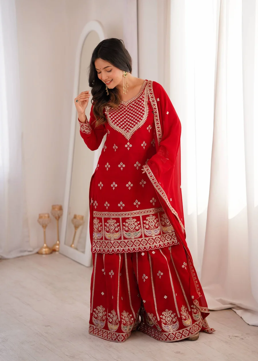 DESIGNER GEORGETTE EMBROIDERY DORI,JARI,SEQUENCE AND THREAD WORK TOP PALAZZO WITH DUPATTA FESTIVE WEAR WHOLESALE PRICE ETHNIC GARMENT (3)