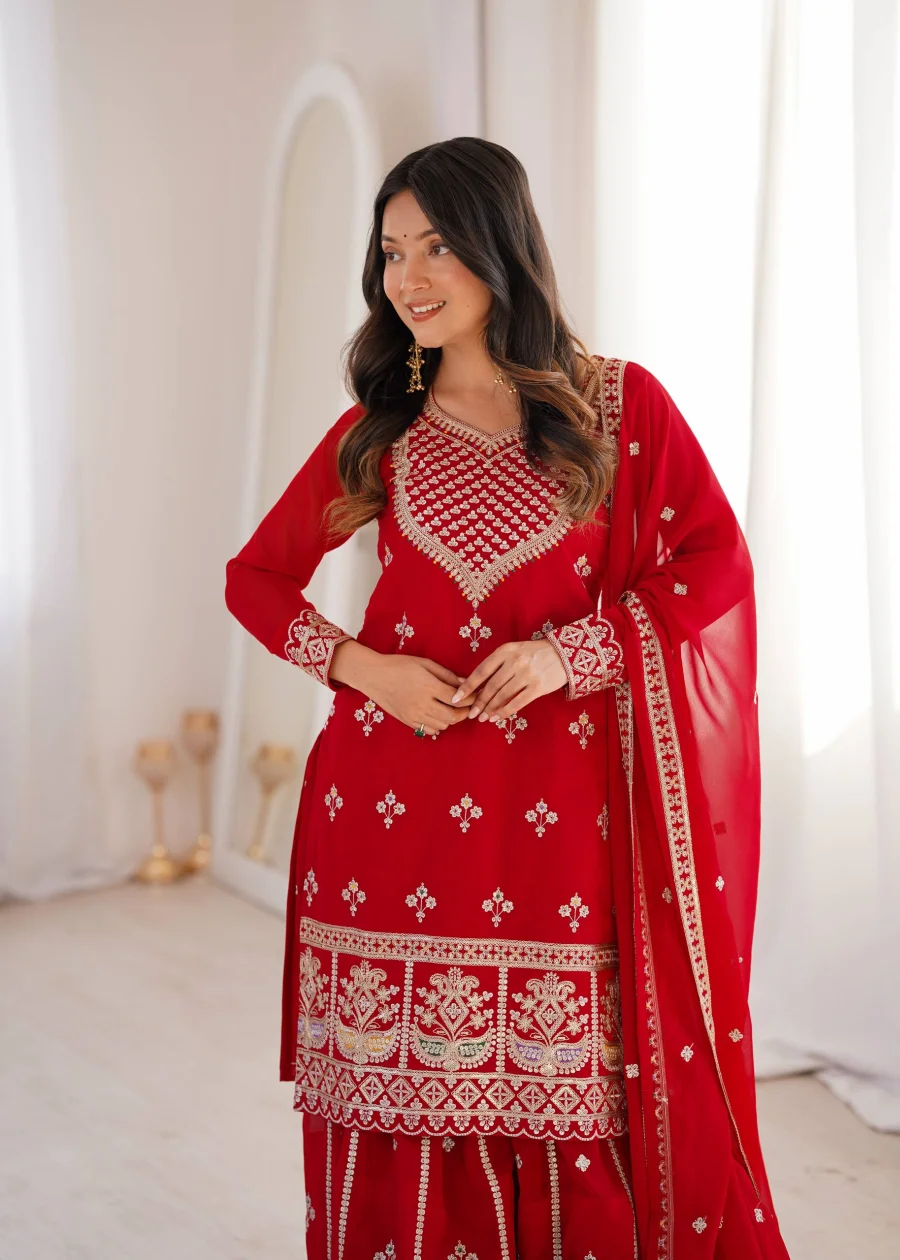 DESIGNER GEORGETTE EMBROIDERY DORI,JARI,SEQUENCE AND THREAD WORK TOP PALAZZO WITH DUPATTA FESTIVE WEAR WHOLESALE PRICE ETHNIC GARMENT (6)