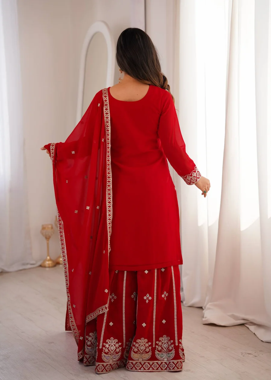 DESIGNER GEORGETTE EMBROIDERY DORI,JARI,SEQUENCE AND THREAD WORK TOP PALAZZO WITH DUPATTA FESTIVE WEAR WHOLESALE PRICE ETHNIC GARMENT (9)