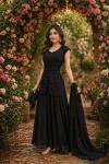 DESIGNER GEORGETTE EMBROIDERY SEQUENCE +BEADS WORK TOP PALAZZO WITH DUPATTA FESTIVE WEAR WHOLESALE PRICE ETHNIC GARMENT (2)