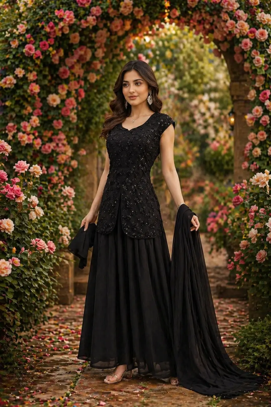 DESIGNER GEORGETTE EMBROIDERY SEQUENCE +BEADS WORK TOP PALAZZO WITH DUPATTA FESTIVE WEAR WHOLESALE PRICE ETHNIC GARMENT (3)