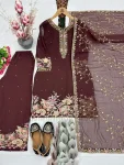 DESIGNER GEORGETTE EMBROIDERY SEQUENCE WITH PEARL MOTI HAND WORK AND FANCY LACE BORDER WORK TOP PALAZZO WITH DUPATTA FESTIVE WEAR WHOLESALE PRICE ETHNIC GARMENT (3)