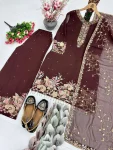 DESIGNER GEORGETTE EMBROIDERY SEQUENCE WITH PEARL MOTI HAND WORK AND FANCY LACE BORDER WORK TOP PALAZZO WITH DUPATTA FESTIVE WEAR WHOLESALE PRICE ETHNIC GARMENT (3)