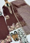 DESIGNER GEORGETTE EMBROIDERY SEQUENCE WITH PEARL MOTI HAND WORK AND FANCY LACE BORDER WORK TOP PALAZZO WITH DUPATTA FESTIVE WEAR WHOLESALE PRICE ETHNIC GARMENT (3)