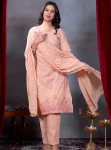DESIGNER GEORGETTE EMBROIDERY SEQUENCE WORK TOP BOTTOM WITH DUPATTA PEACH