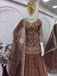 DESIGNER GEORGETTE EMBROIDERY SEQUENCE WORK TOP LEHENGA WITH DUPATTA WEDDING WEAR WHOLESALE PRICE ETHNIC GARMENT (6)