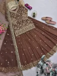 DESIGNER GEORGETTE EMBROIDERY SEQUENCE WORK TOP LEHENGA WITH DUPATTA WEDDING WEAR WHOLESALE PRICE ETHNIC GARMENT (6)