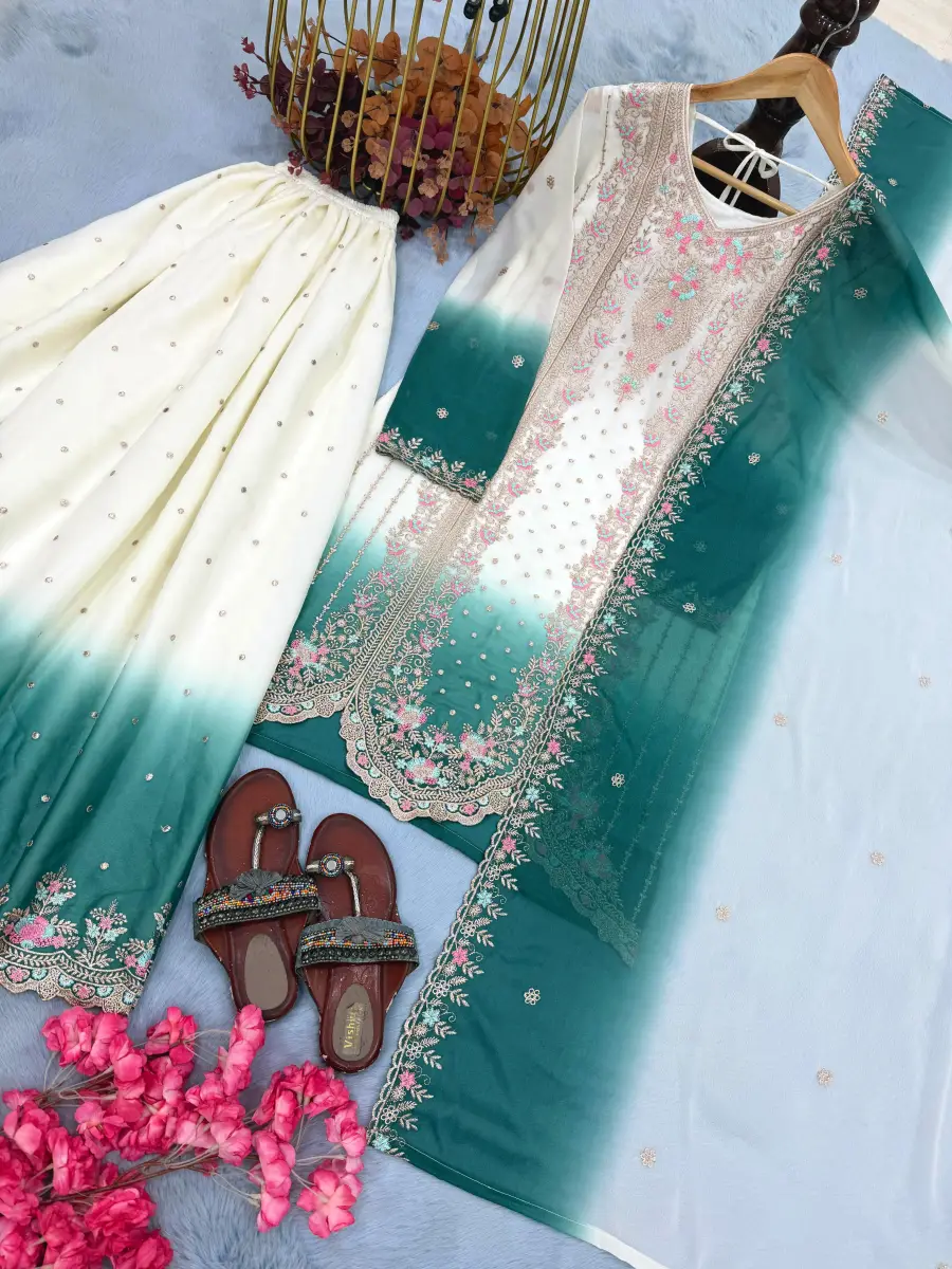 DESIGNER GEORGETTE EMBROIDERY THREAD WORK TOP PALAZZO WITH DUPATTA FESTIVE WEAR WHOLESALE PRICE ETHNIC GARMENT (13)