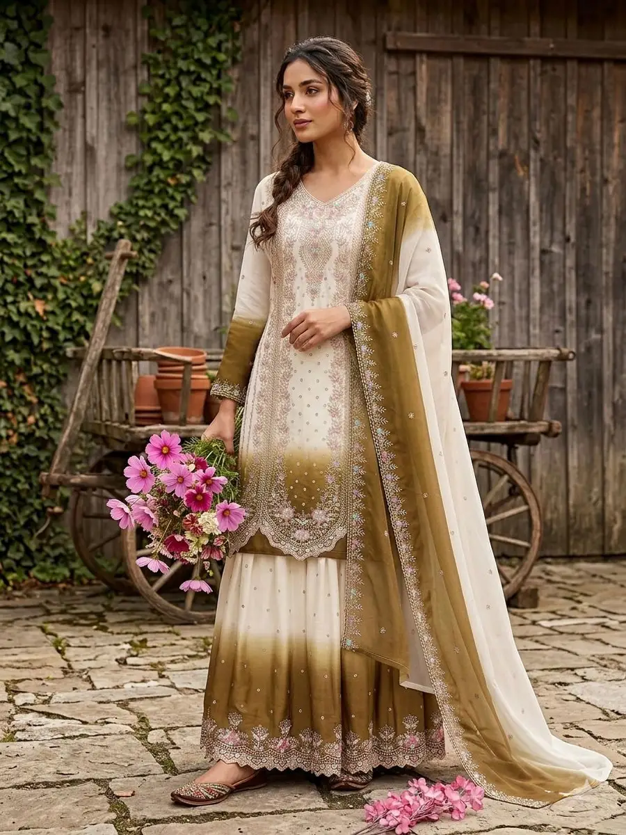 DESIGNER GEORGETTE EMBROIDERY THREAD WORK TOP PALAZZO WITH DUPATTA FESTIVE WEAR WHOLESALE PRICE ETHNIC GARMENT (2)