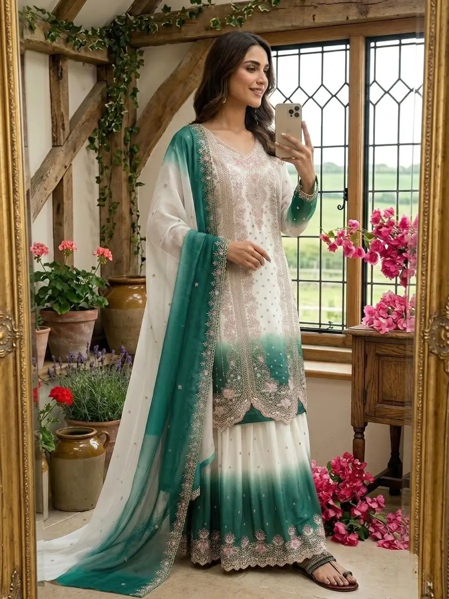 DESIGNER GEORGETTE EMBROIDERY THREAD WORK TOP PALAZZO WITH DUPATTA FESTIVE WEAR WHOLESALE PRICE ETHNIC GARMENT (8)