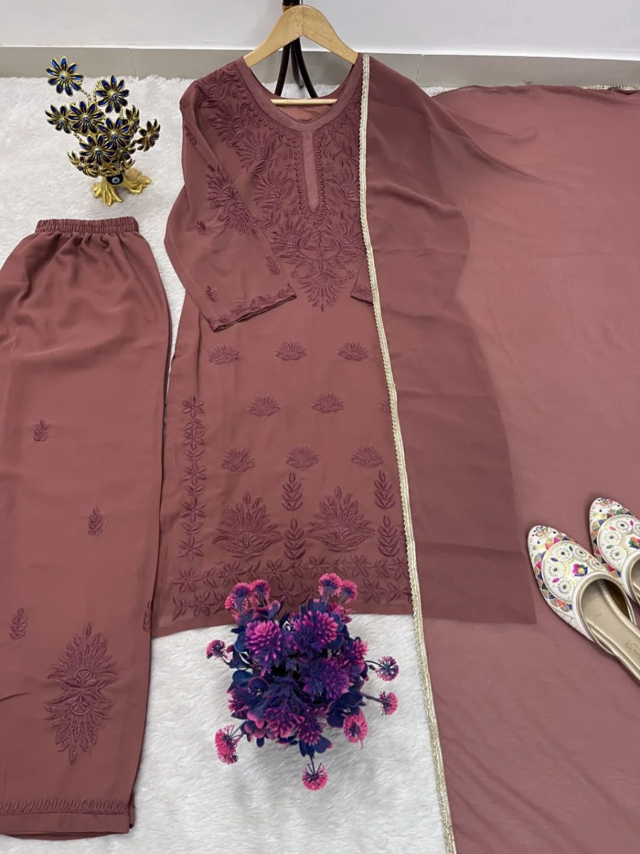 DESIGNER GEORGETTE EMBROIDERY WORK TOP PALAZZO WITH DUPATTA OFFICE WEAR WHOLESALE PRICE ETHNIC GARMENT (4)