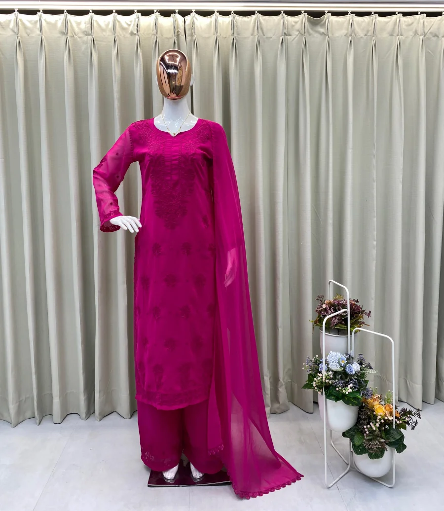 DESIGNER GEORGETTE EMBROIDERY WORK TOP PALAZZO WITH DUPATTA OFFICE WEAR WHOLESALE PRICE ETHNIC GARMENT (4)