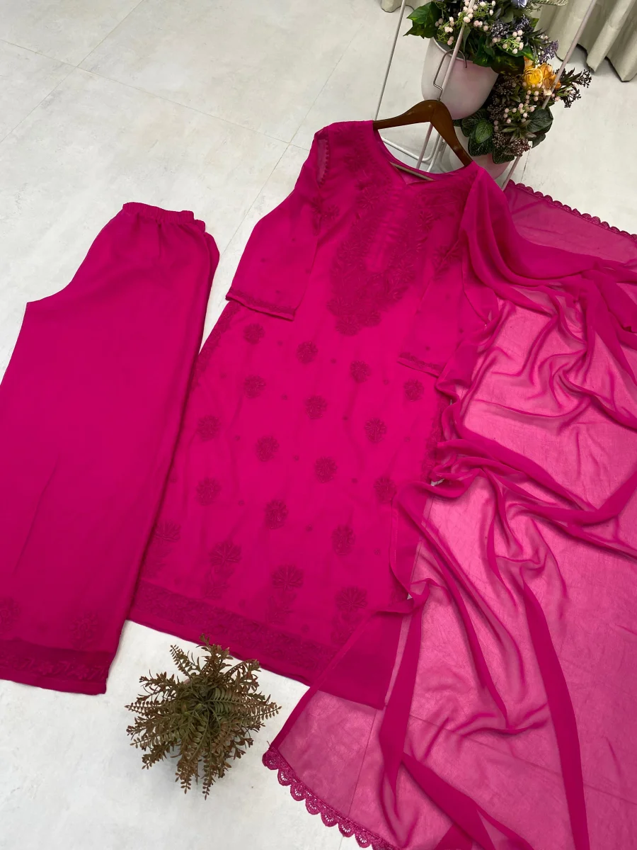 DESIGNER GEORGETTE EMBROIDERY WORK TOP PALAZZO WITH DUPATTA OFFICE WEAR WHOLESALE PRICE ETHNIC GARMENT (5)